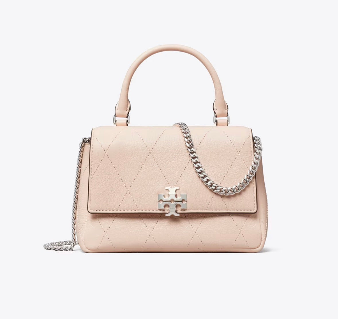 TORY BURCH MINI CHARLIE QUILTED TOP-HANDLE CROSSBODY - soft pink