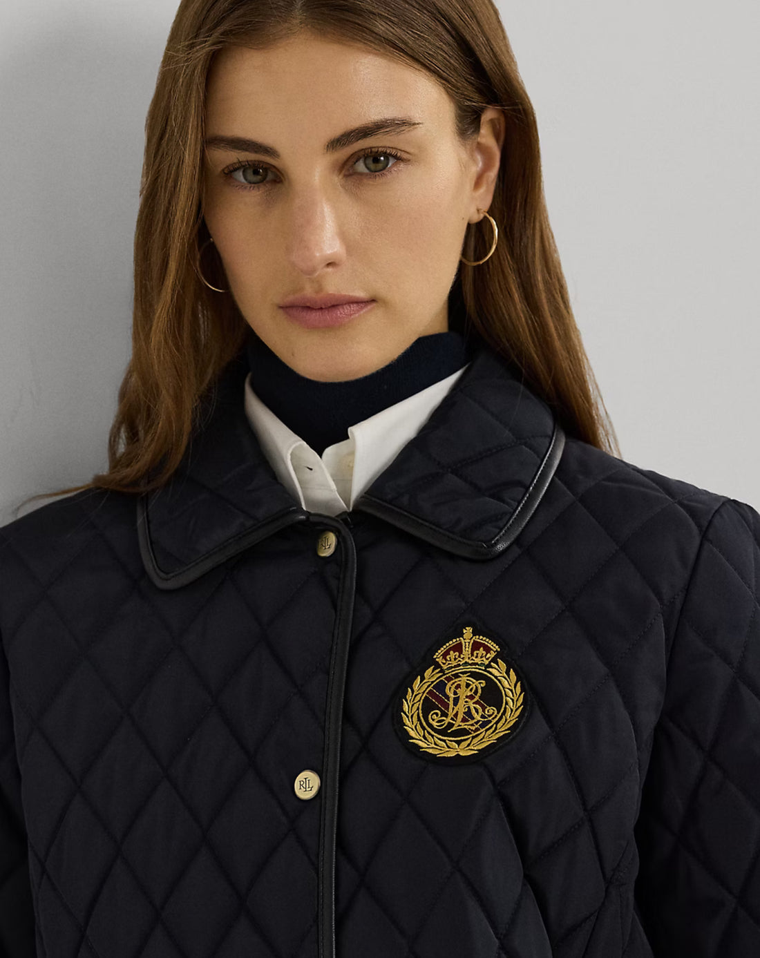 Ralph Lauren Faux-Leather-Trim Crest-Patch Jacket Lacivert