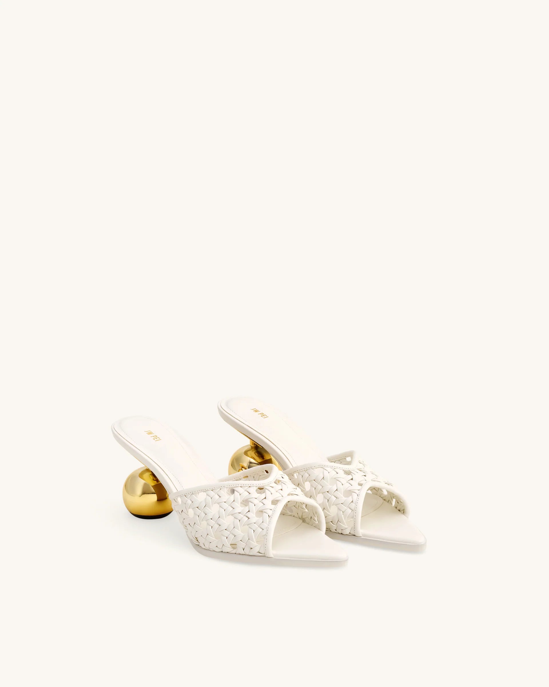 JW PEI Ellie Woven Sphere Heel Mules - White