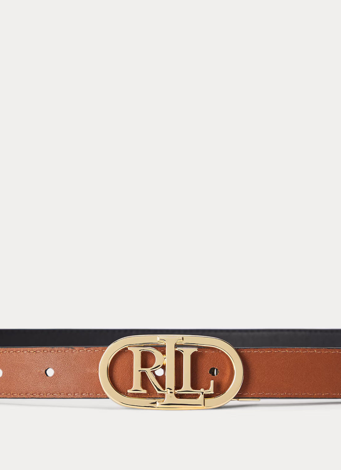 Ralph Lauren Oval-Logo Reversible Leather Skinny Belt Black/ Tan