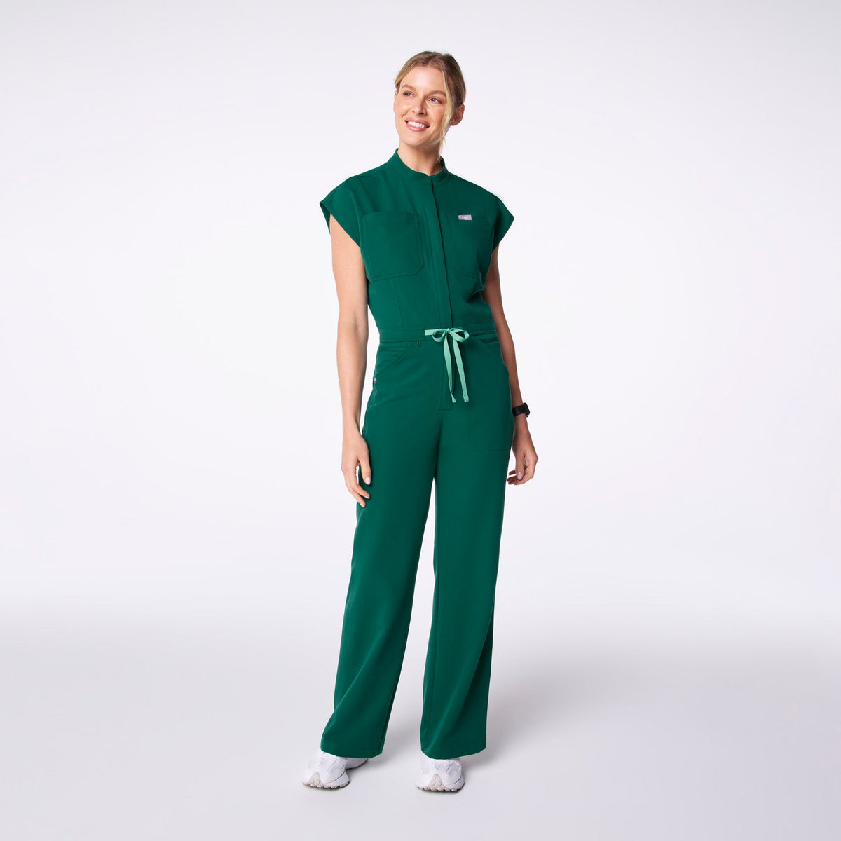FIGS Rafaela Cargo Wide Leg ScrubJumpsuit™-Forest Green