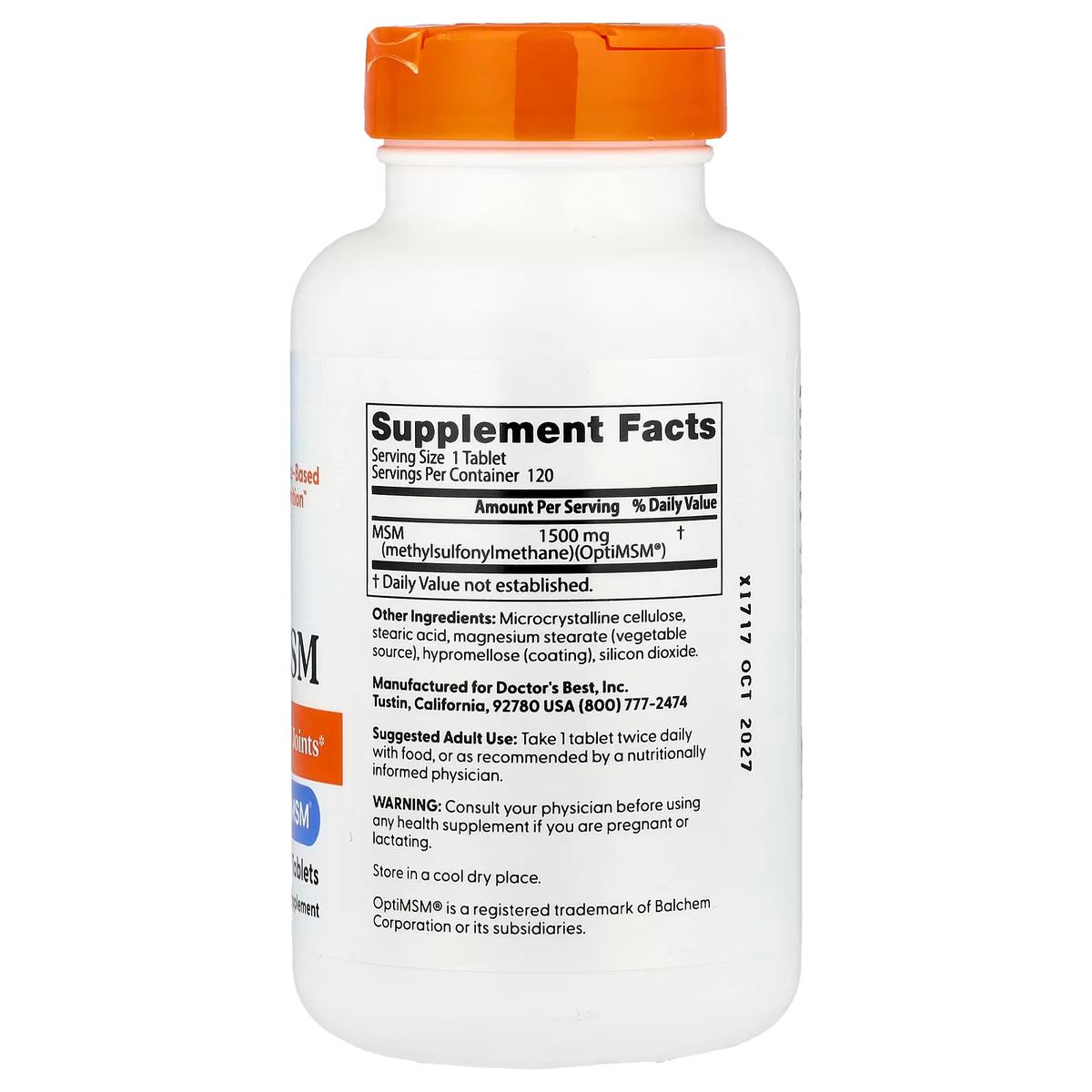 Doctor's Best, MSM with OptiMSM®, 1,500 mg, 120 Tablets