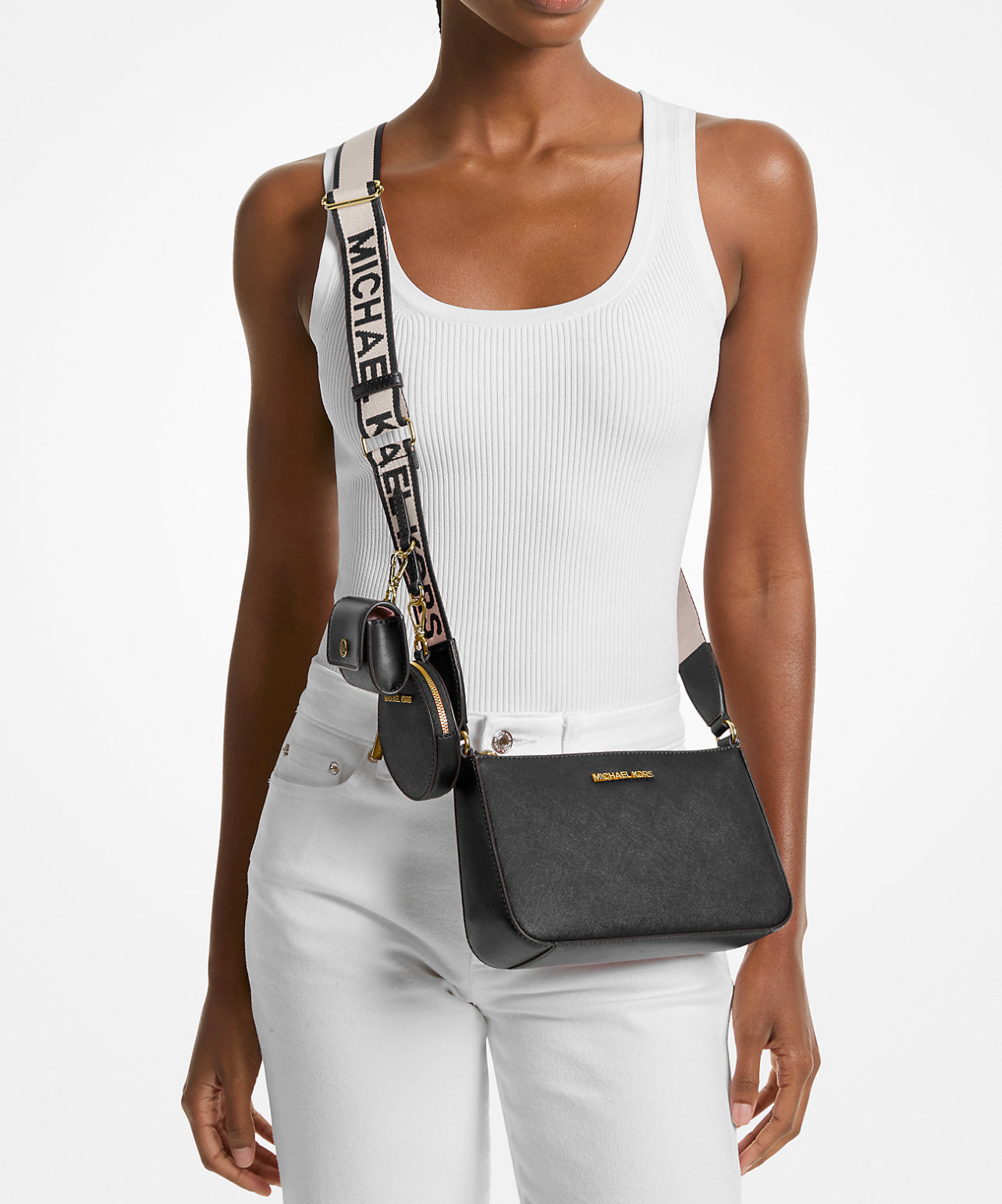 Michael Kors Jet Set Saffiano Leather Crossbody Bag with Case for Apple Airpods Pro