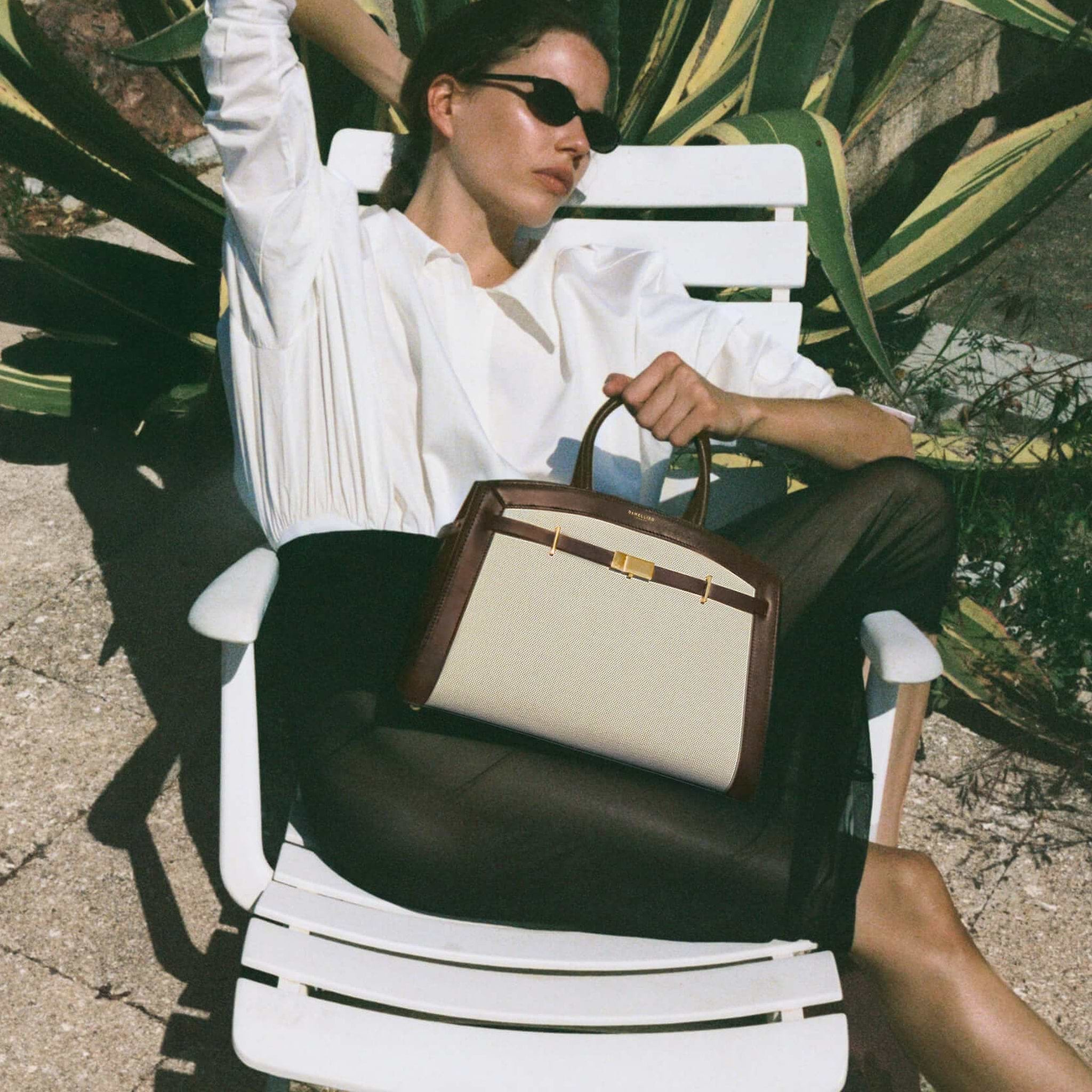 DeMellier The Midi Hudson-Salt & Pepper Canvas Mocha Smooth