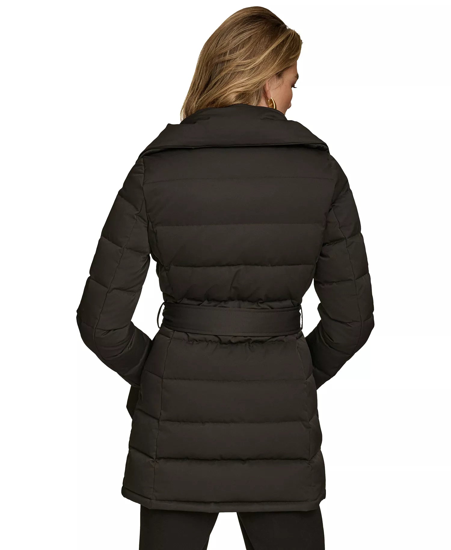 Donna Karan New York Women's Belted Asymmetric Puffer Coat - Black