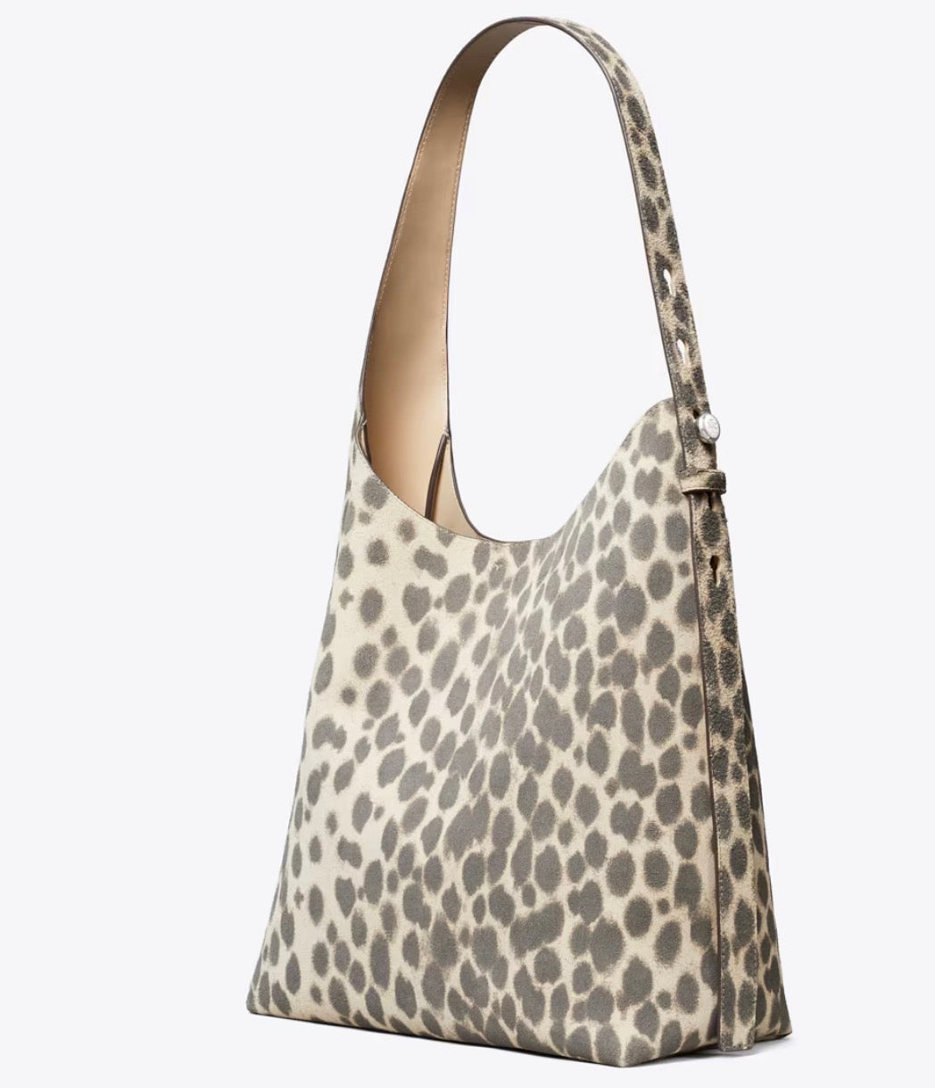 TORY BURCH ROMY SUEDE HOBO BAG - cheetah