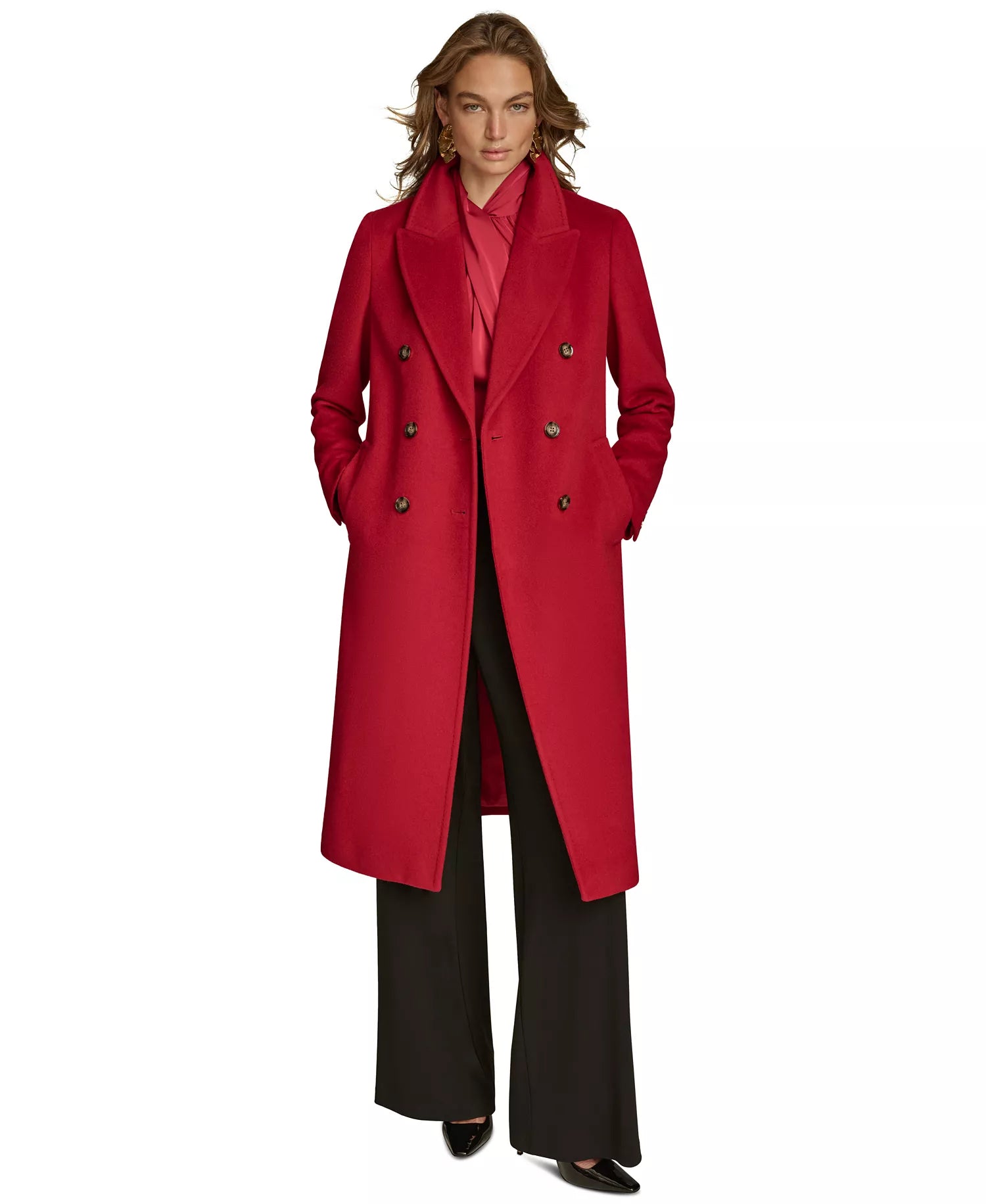 Donna Karan New York Women's Double-Breasted Reefer Coat - Metropolitan Red