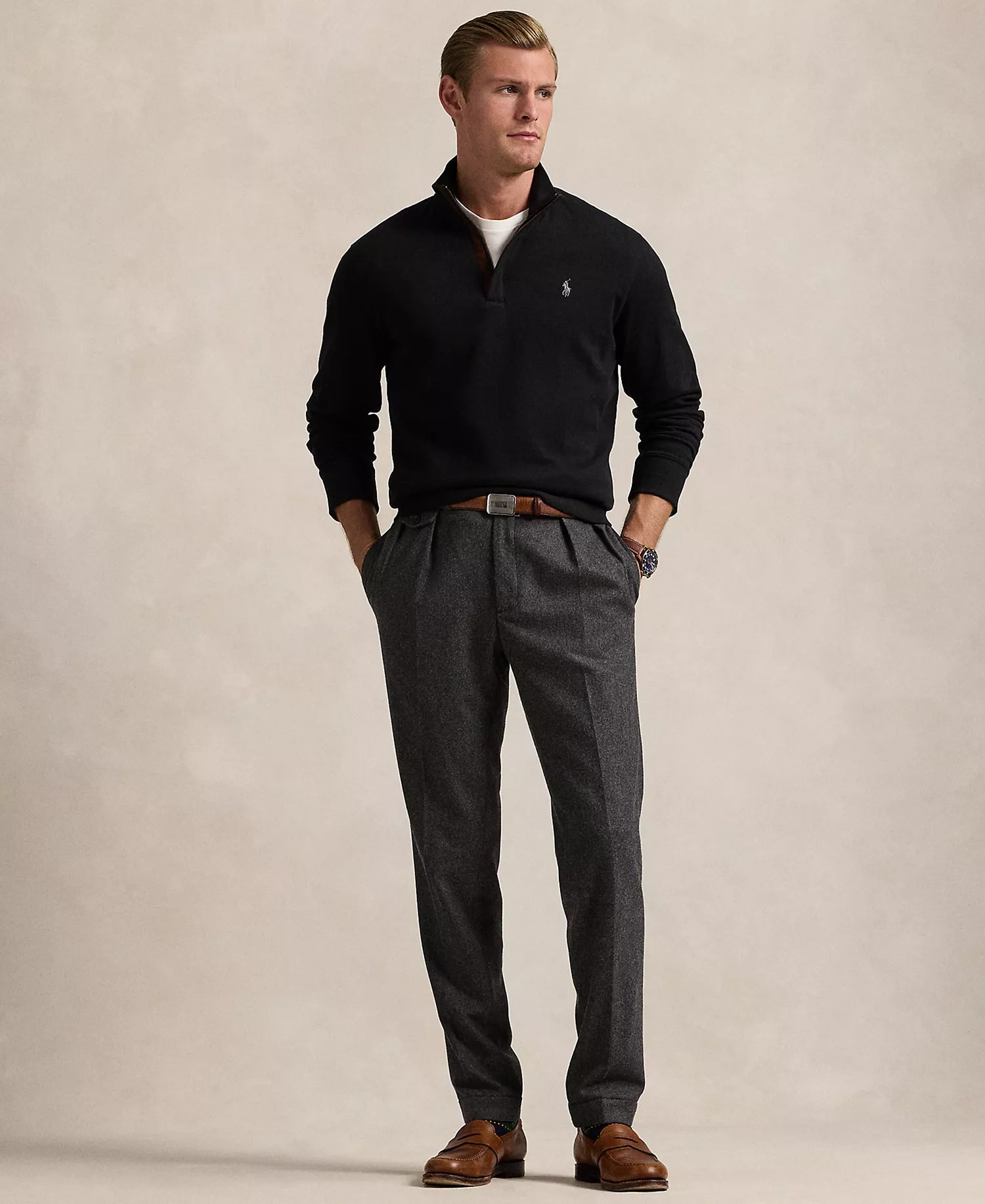 Ralp Lauren Men's Luxury Jersey Quarter-Zip Pullover Sweater-Black