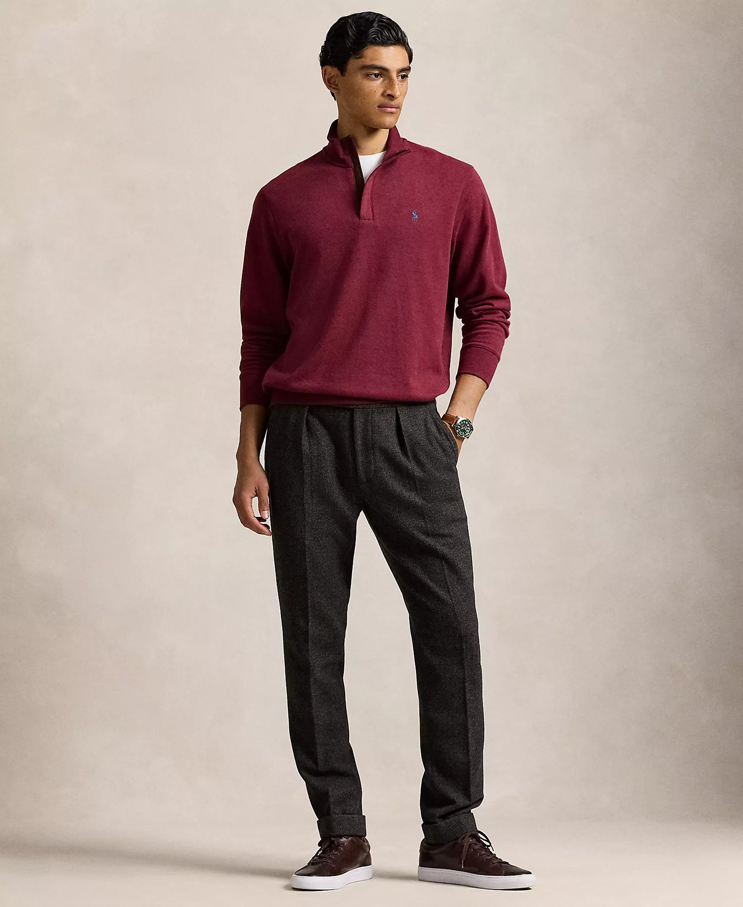 Ralp Lauren Men's Luxury Jersey Quarter-Zip Pullover Sweater-Red