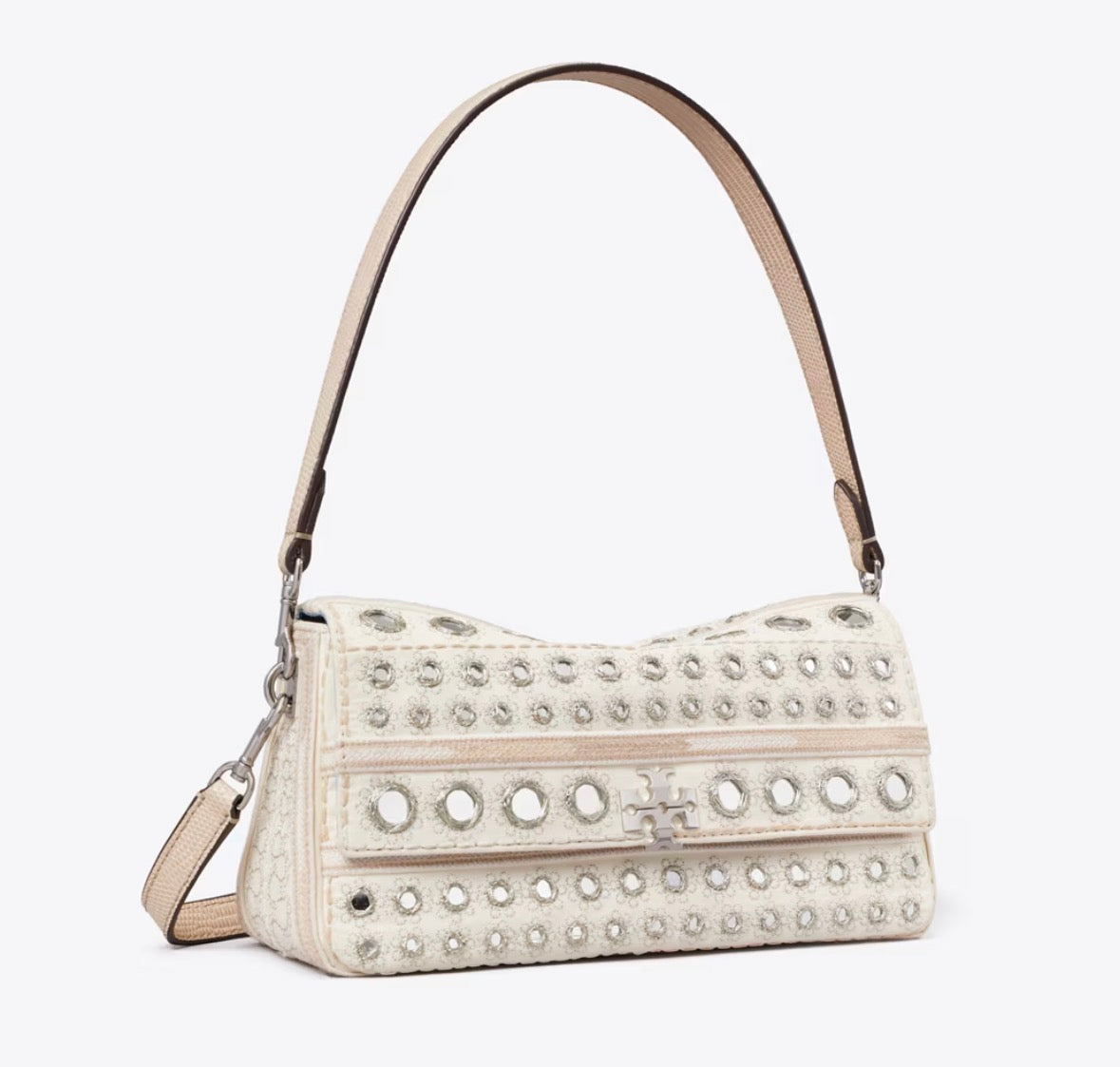 TORY BURCH SMALL CHARLIE EMBELLISHED SHOULDER BAG  - new ivory
