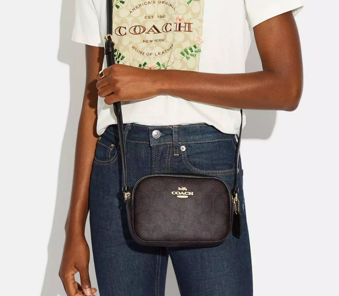 Coach Mini Jamie Camera Bag in Signature - Gold / Walnut / Black - Hemen Teslimde