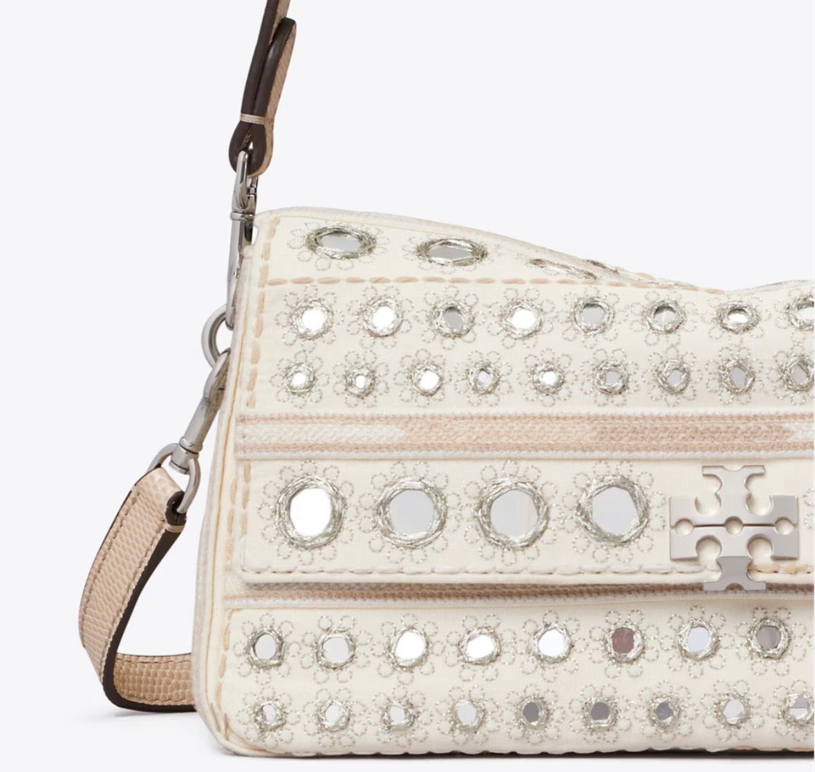 TORY BURCH SMALL CHARLIE EMBELLISHED SHOULDER BAG  - new ivory
