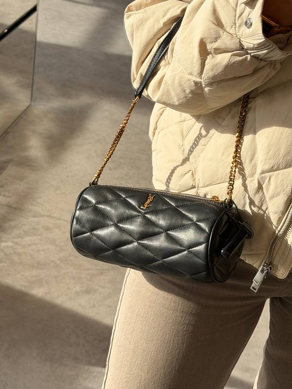 YSL SAINT LAURENT - SADE MINI TUBE BAG IN QUILTED LAMBSKIN BLACK
