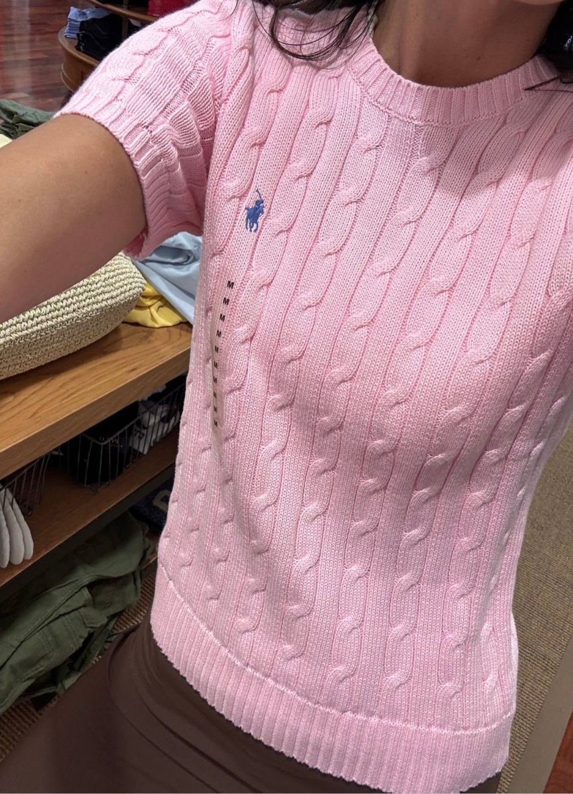 Ralph Lauren Cable-Knit Cotton Short-Sleeve Sweater Pink OUTLET