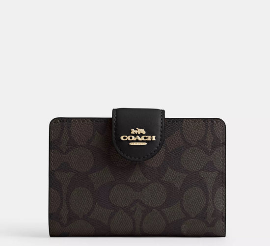 Coach Medium Corner Zip Wallet In Signature - Gold/Walnut/Black