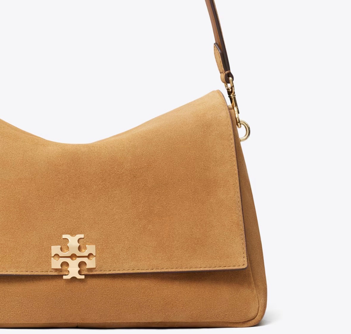 TORY BURCH CHARLIE SUEDE SHOULDER BAG - toffee