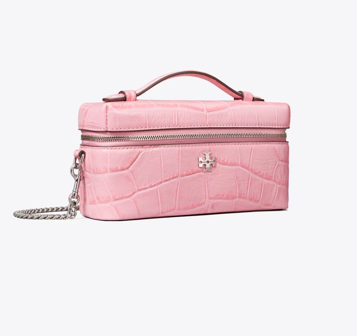 TORY BURCH CHARLIE CROC-EMBOSSED EAST-WEST VANITY CASE - Rose Sunset