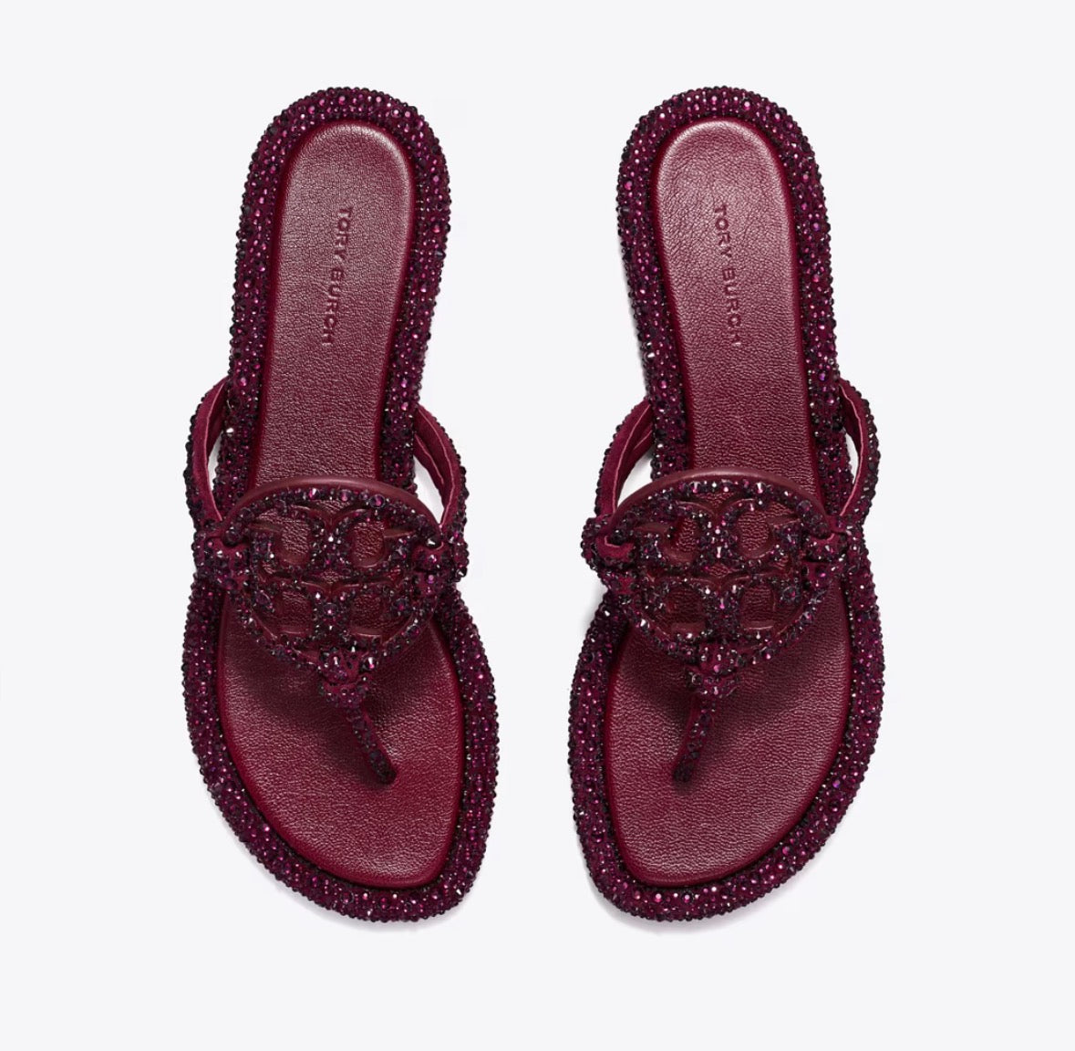 TORY BURCH MILLER CRYSTAL KNOTTED SANDAL  -  dark carmine