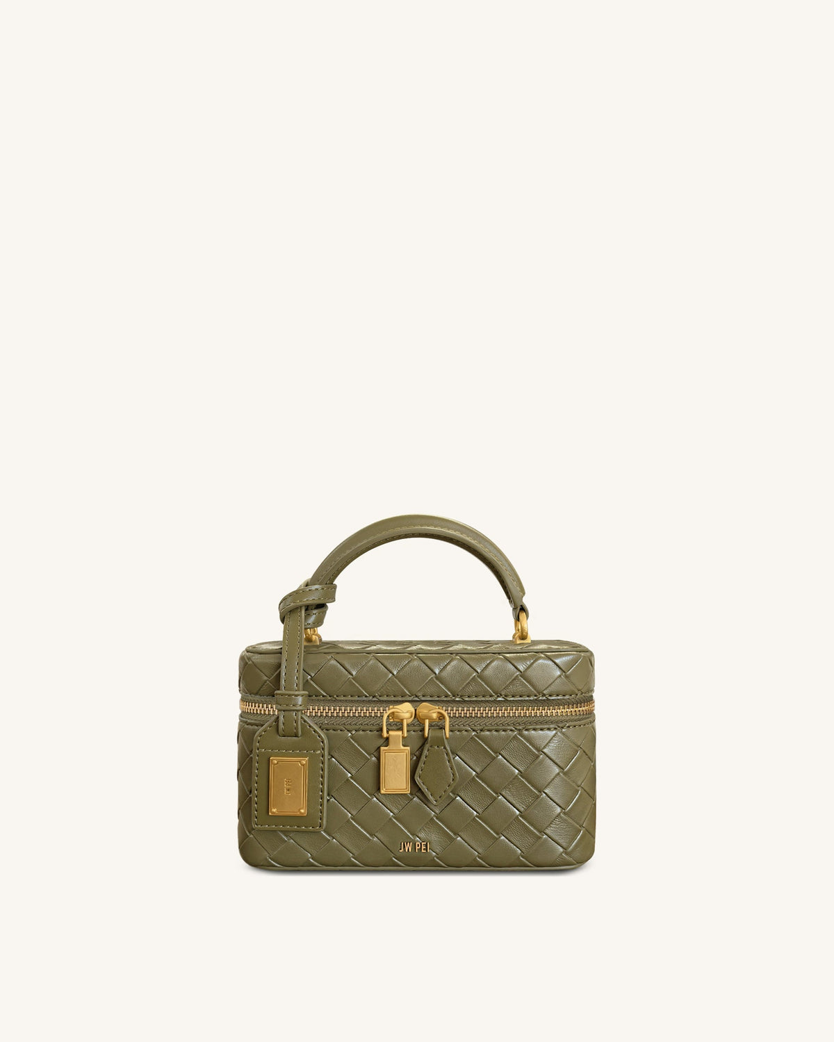 JW PEI Cleo Woven Texture Box Shape Top Handle Bag - Olive Green