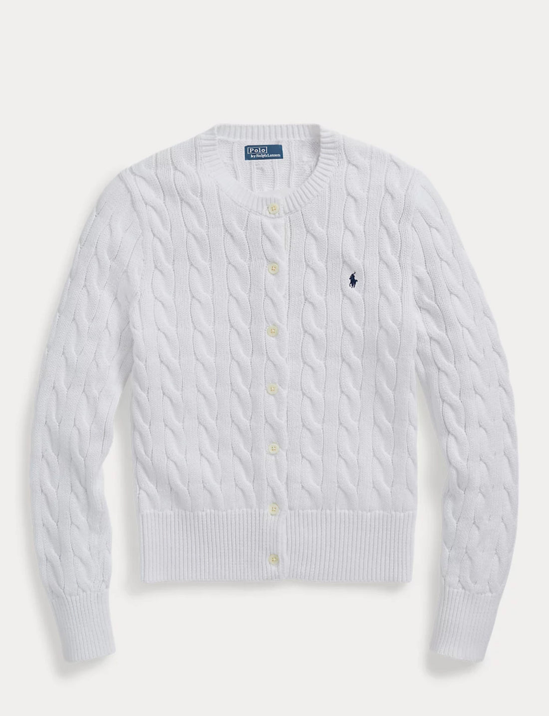 Ralph Lauren Cable-Knit Cotton Crewneck Cardigan