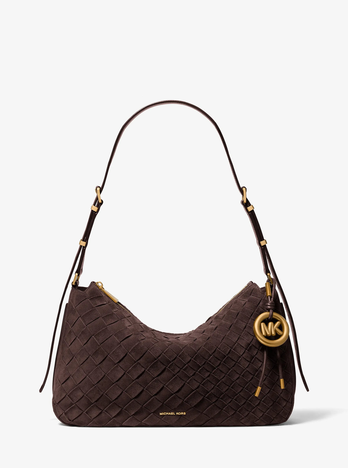 Michael Kors Nolita Medium Hand-Woven Suede Shoulder Bag-CHOCOLATE