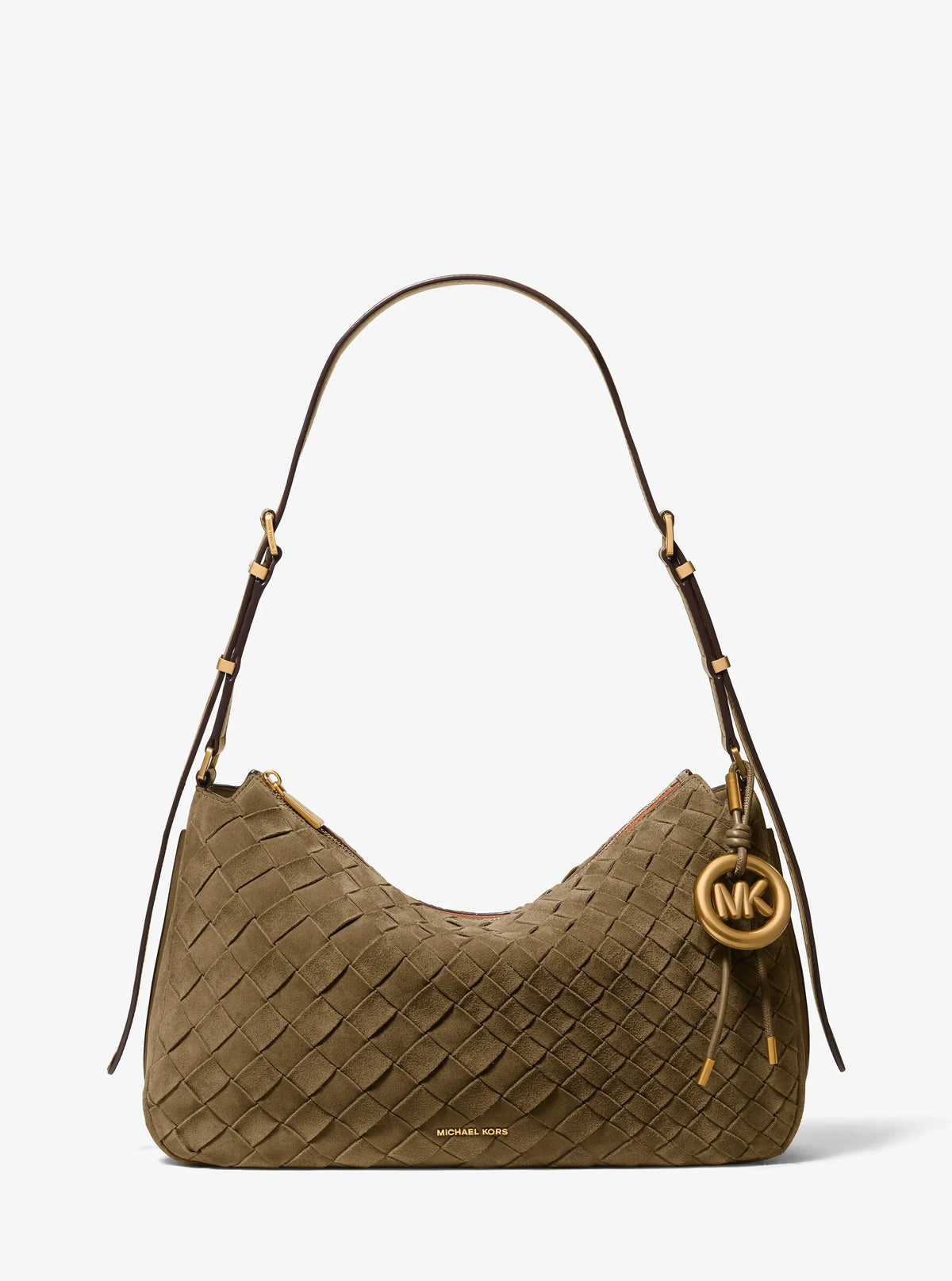 Michael Kors Nolita Medium Hand-Woven Suede Shoulder Bag-LODEN