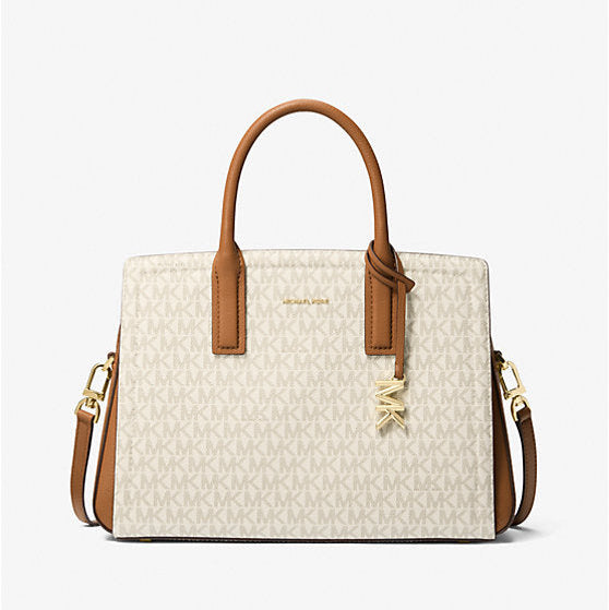 Michael Kors Laila Medium Signature Logo Satchel Vanılla /Acorn