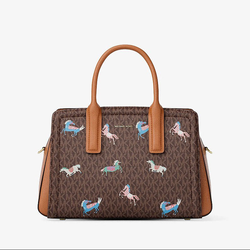 Michael Kors Laila Medium Signature Logo Satchel-BRN/ACORN