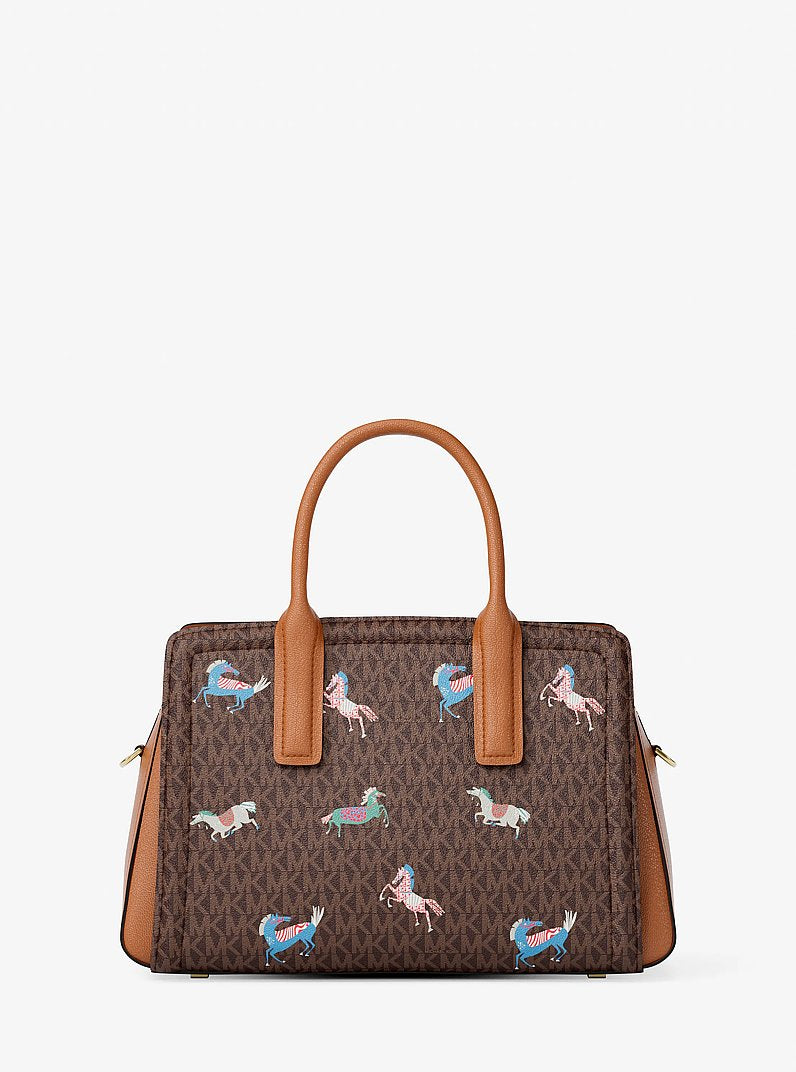 Michael Kors Laila Medium Signature Logo Satchel-BRN/ACORN