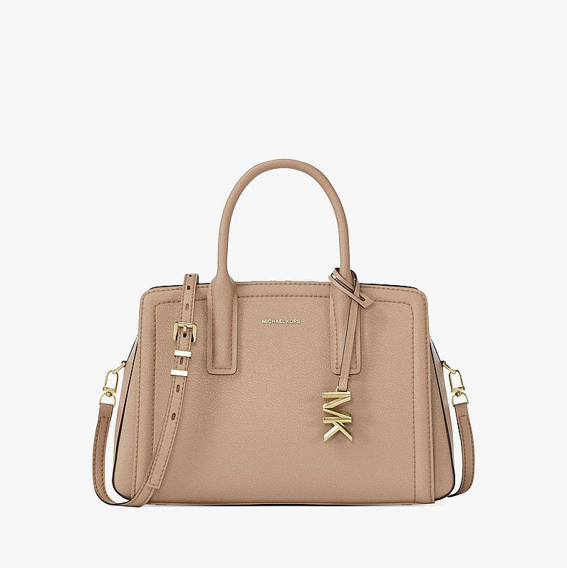 Michael Kors Laila Small Pebbled Leather Satchel-KHAKI