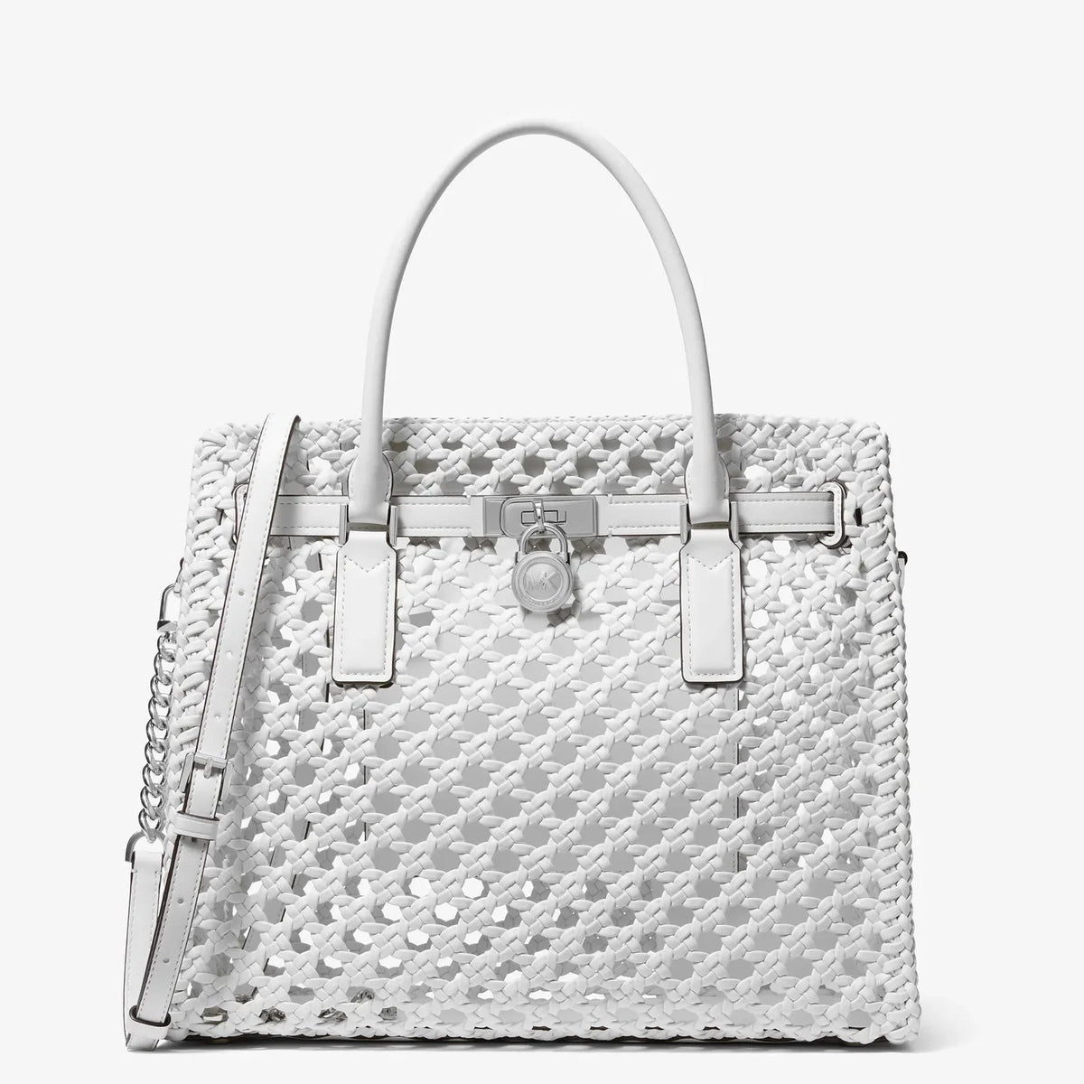 Michael Kors Hamilton Moderne Large Hand-Woven Satchel-OPTIC WHITE
