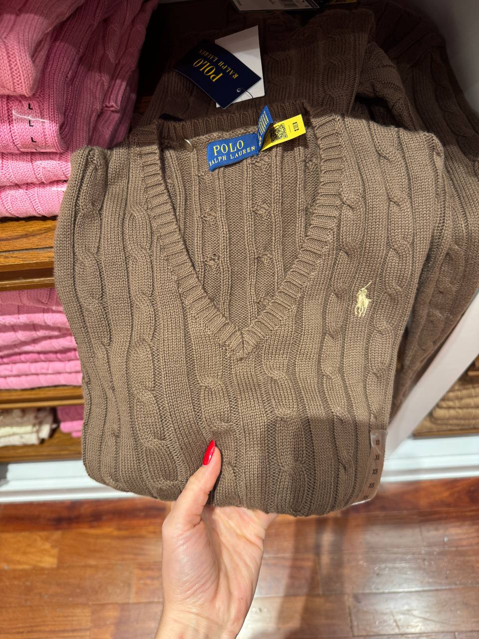 Ralph Lauren Cable-Knit Cotton V-Neck Sweater - Hemen Teslimde