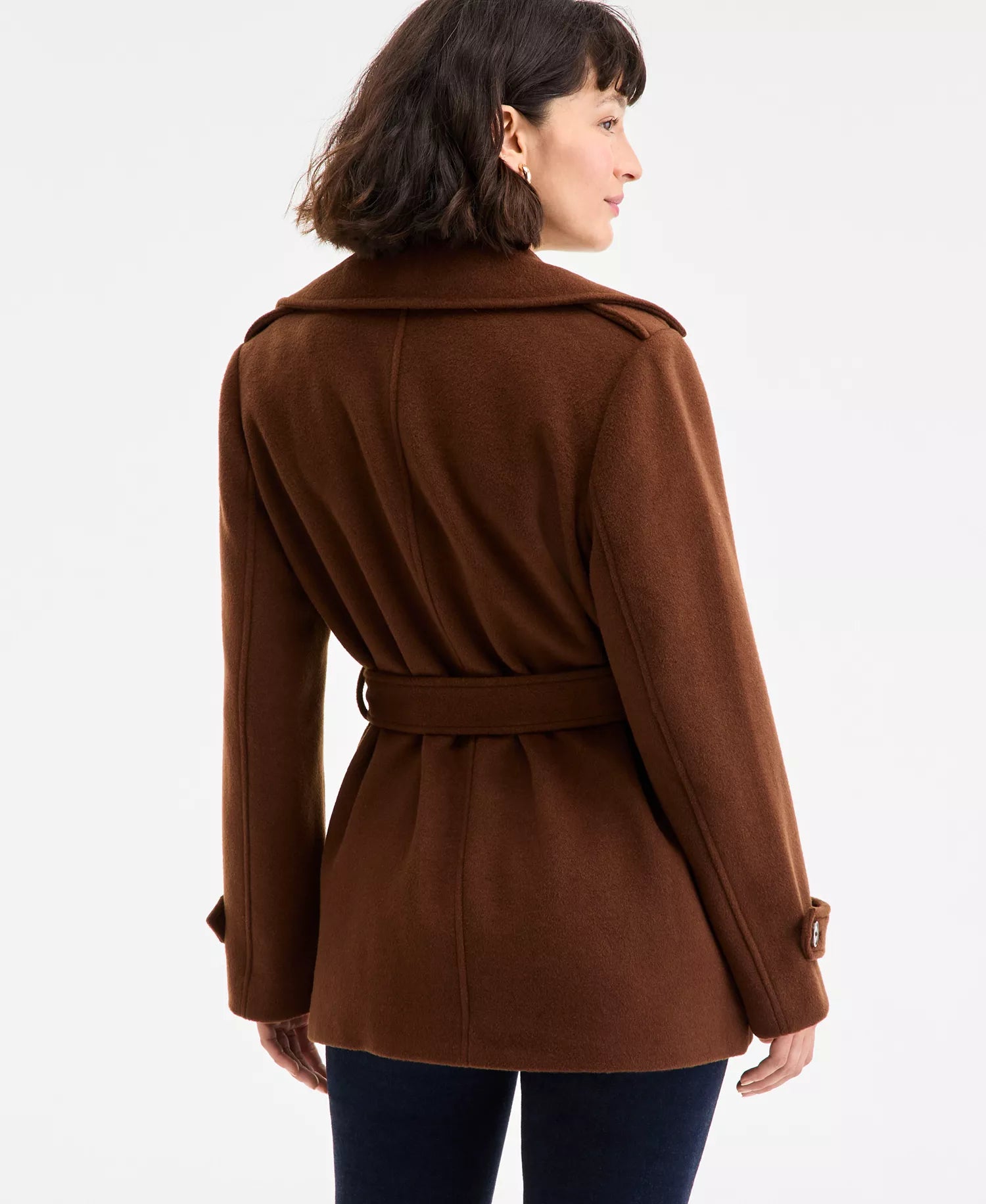 Michael Kors Women's Double-Breasted Belted Wrap Coat-Dark Caramel