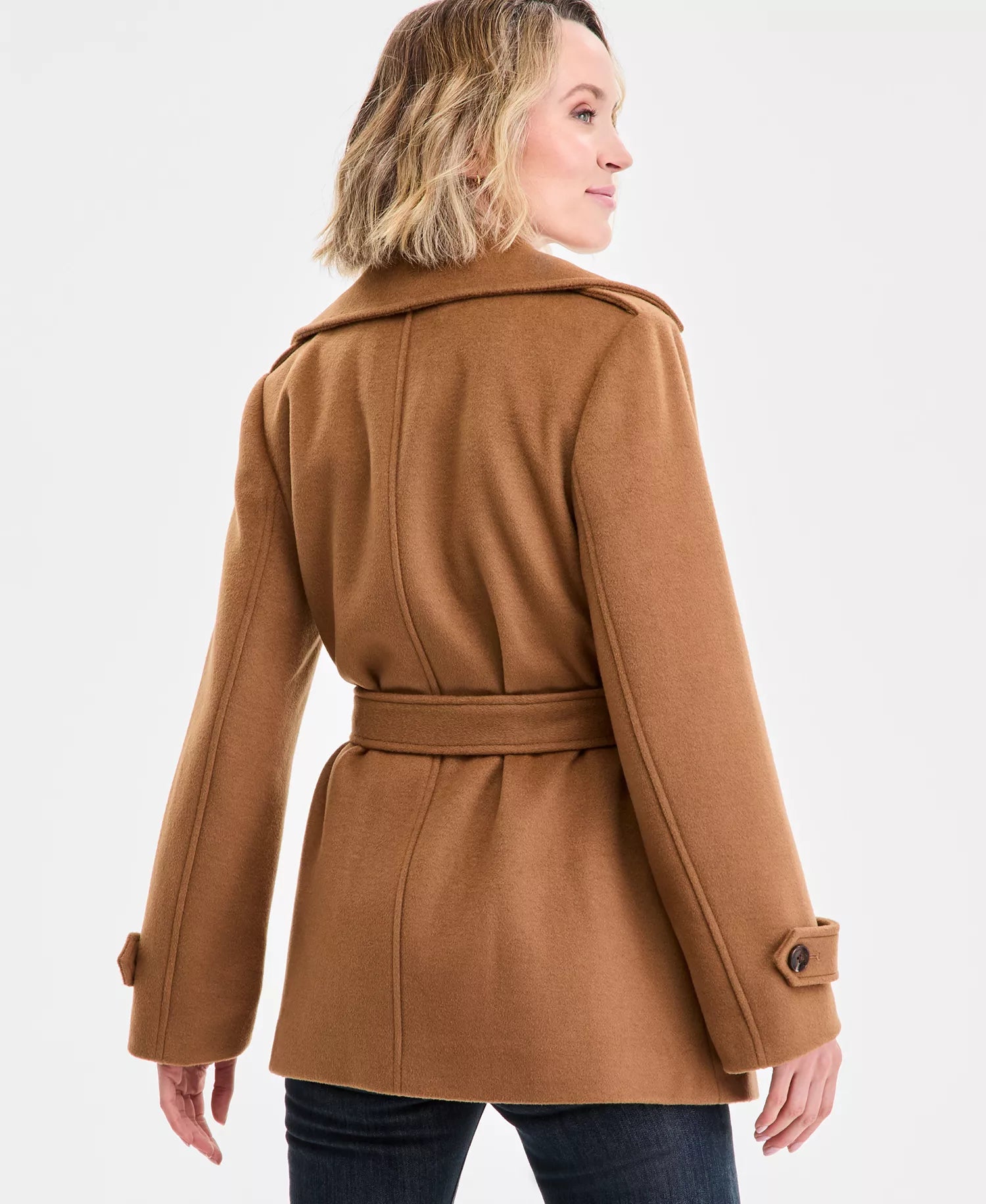 Michael Kors Women's Double-Breasted Belted Wrap Coat-Dark Camel