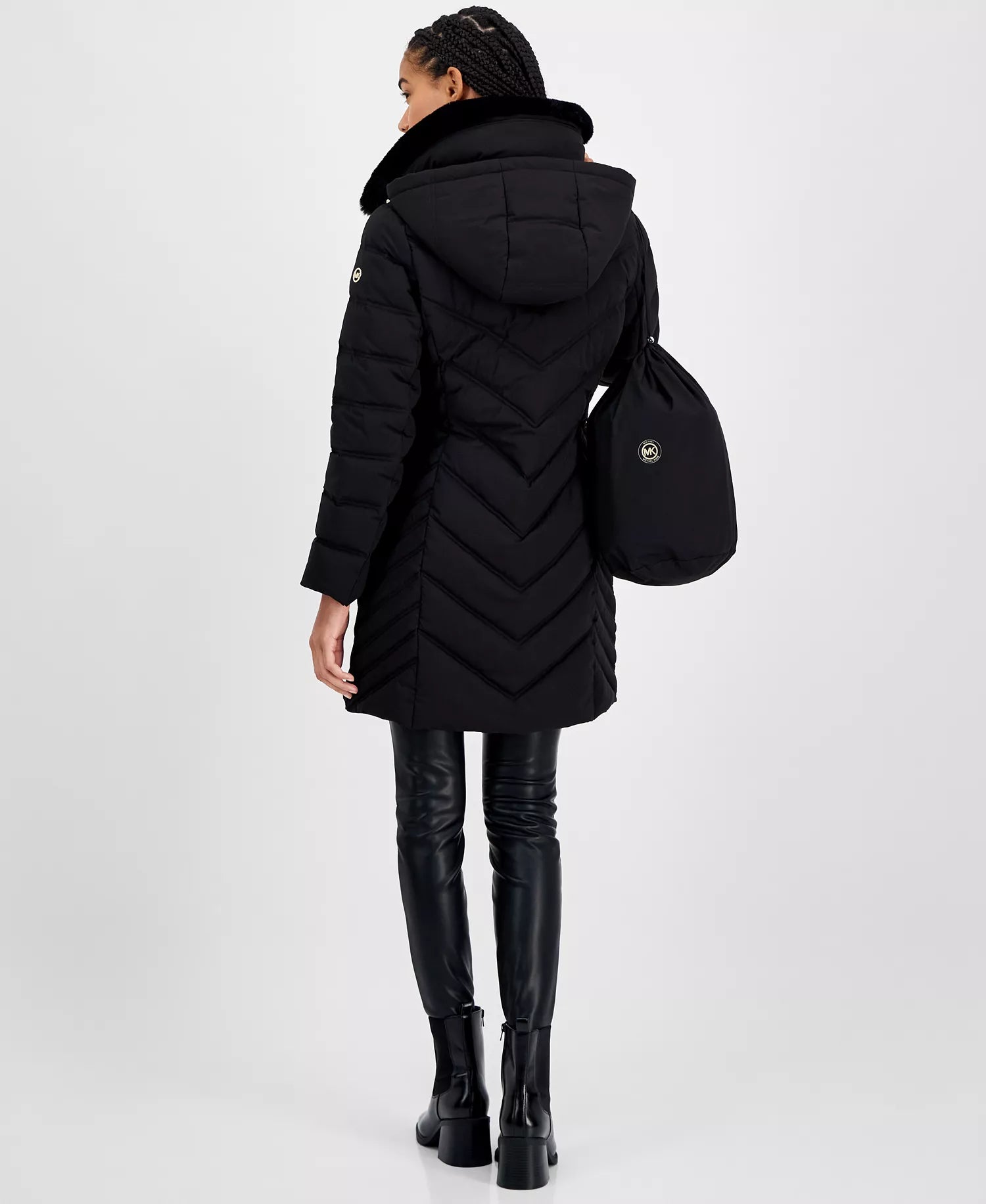 Michael Kors Women's Faux-Fur-Trim Hooded Puffer Coat 5-Black