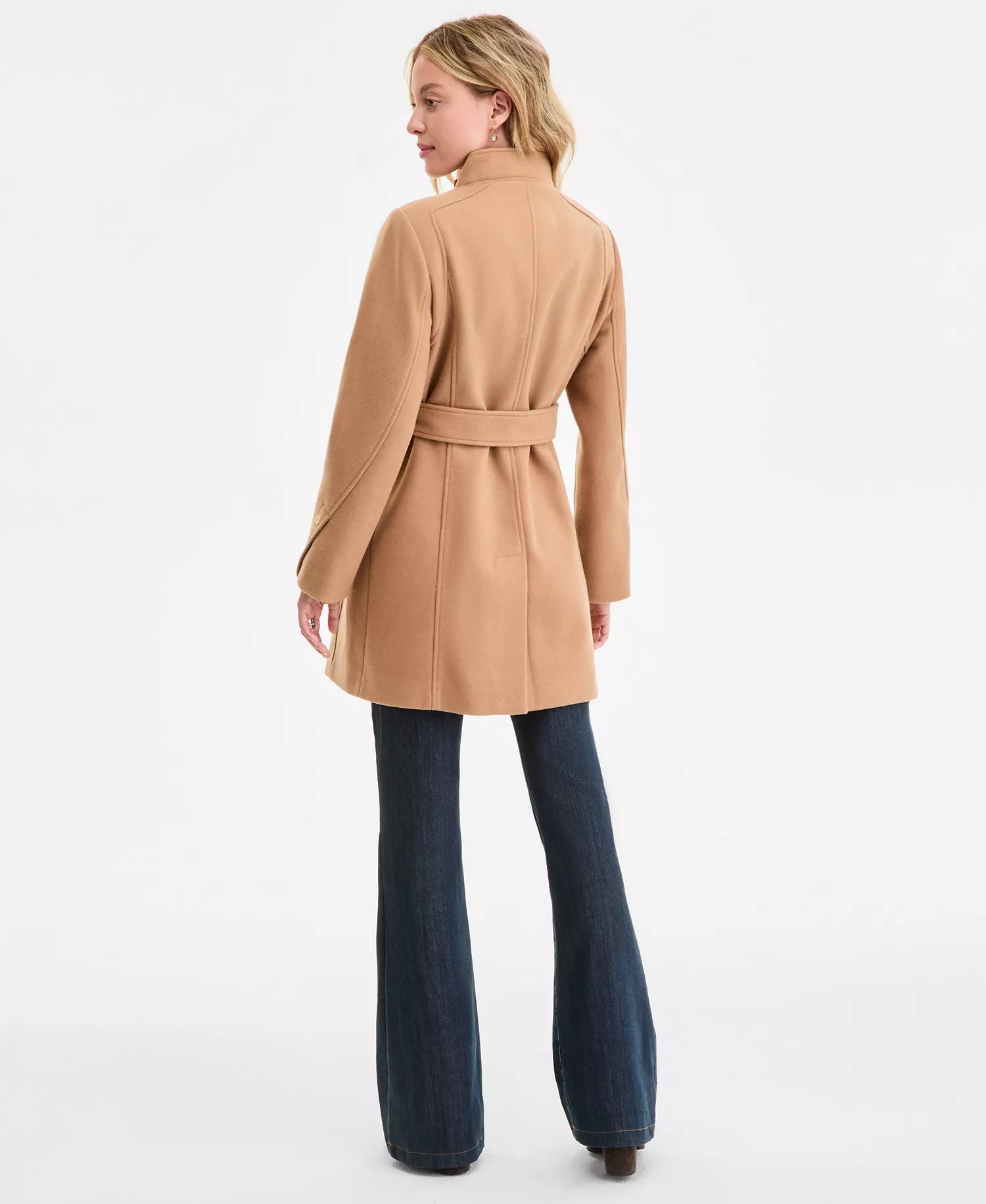 Michael Kors Women's Asymmetric Belted Coat 7-Dark Camel