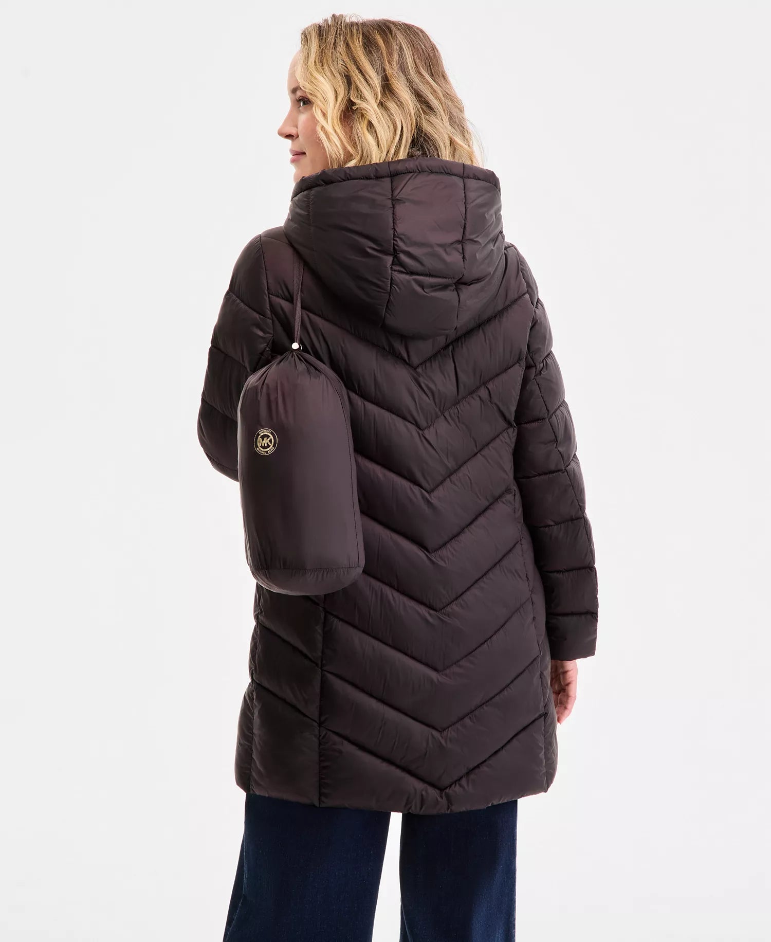Michael Kors Women's Hooded Packable Puffer Coat 6-Chocolate