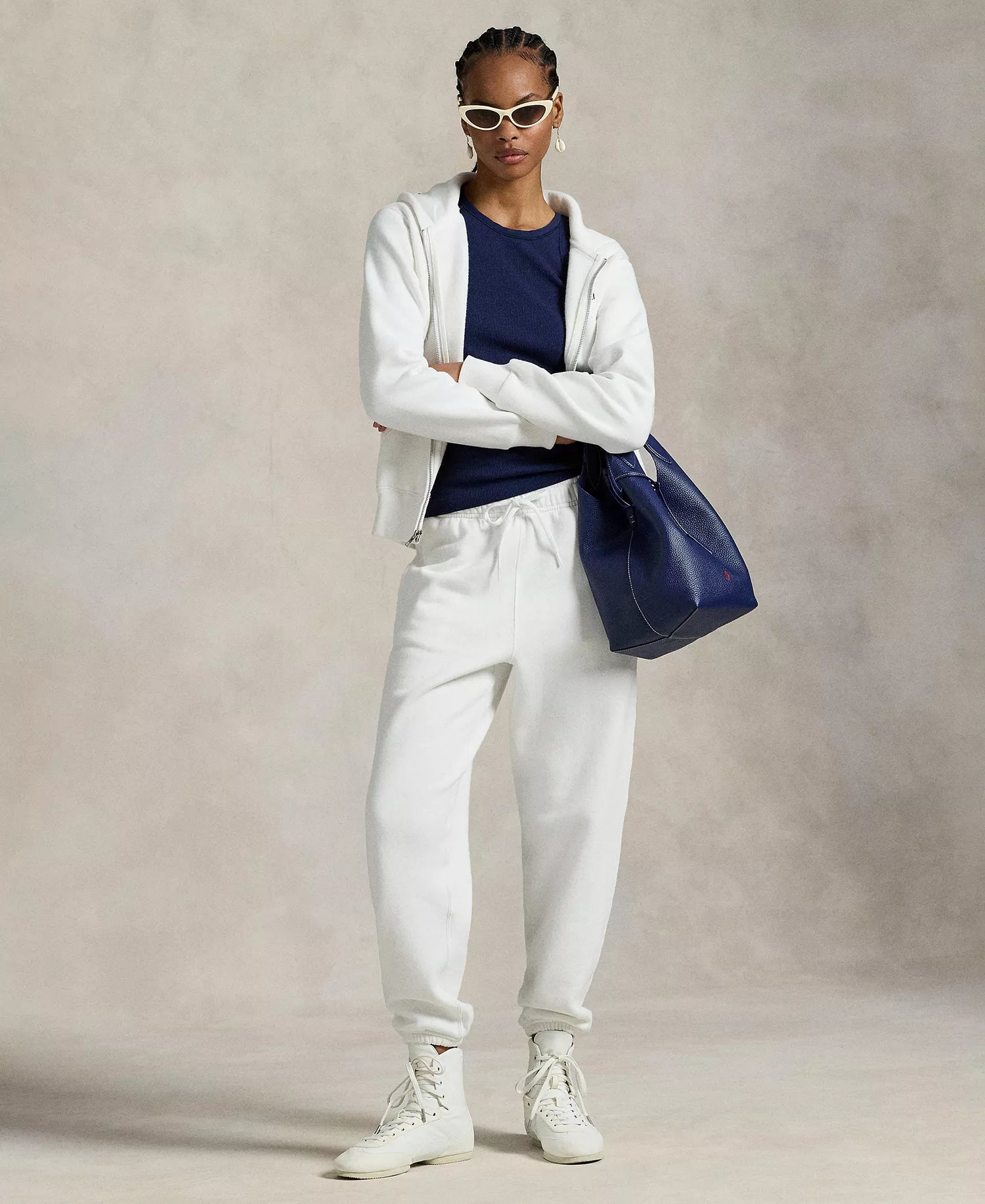 Ralph Lauren Women's Fleece Drawstring Sweatpants-White