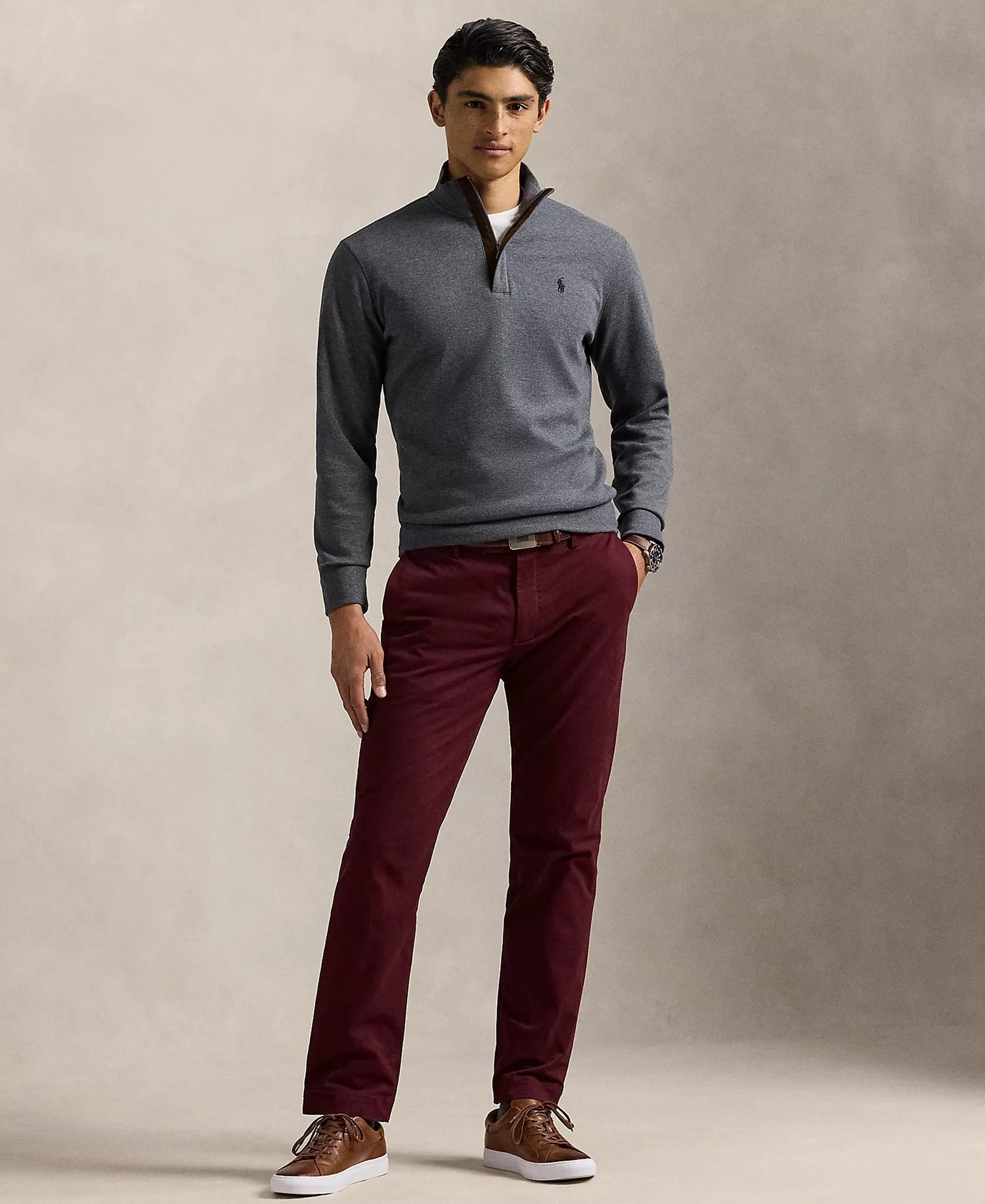 Ralp Lauren Men's Luxury Jersey Quarter-Zip Pullover Sweater-Barclay Heather