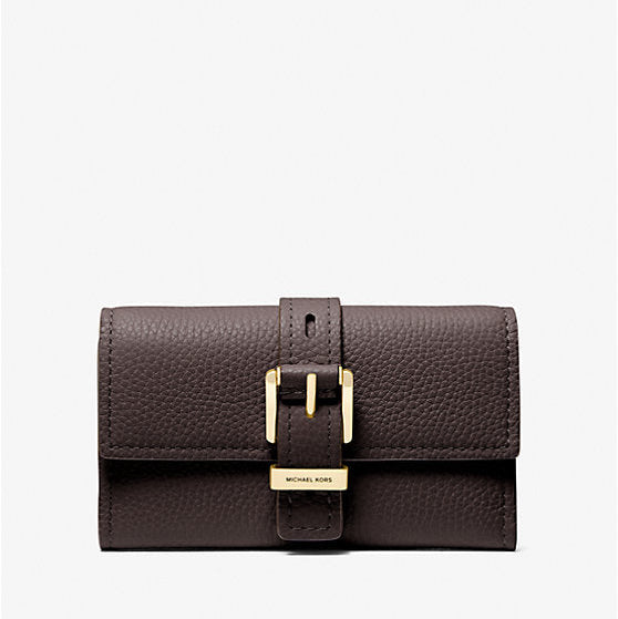 Michael Kors Nolita Medium Pebbled Leather Tri-Fold Wallet- CHOCOLATE