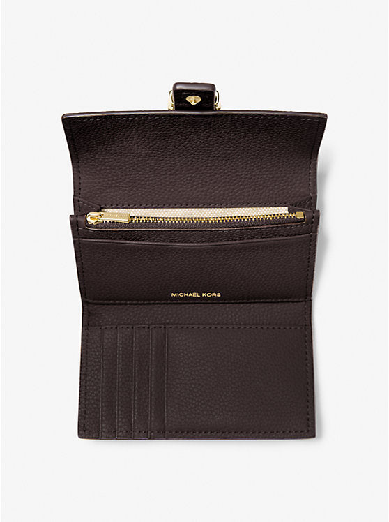 Michael Kors Nolita Medium Pebbled Leather Tri-Fold Wallet- CHOCOLATE