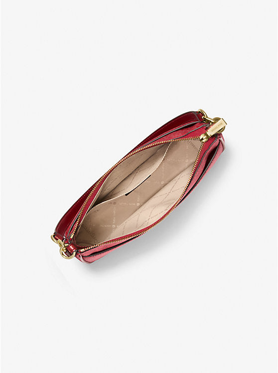 Michael Kors Jet Set Medium Metallic Signature Logo Convertible Crossbody Bag-CRIMSON