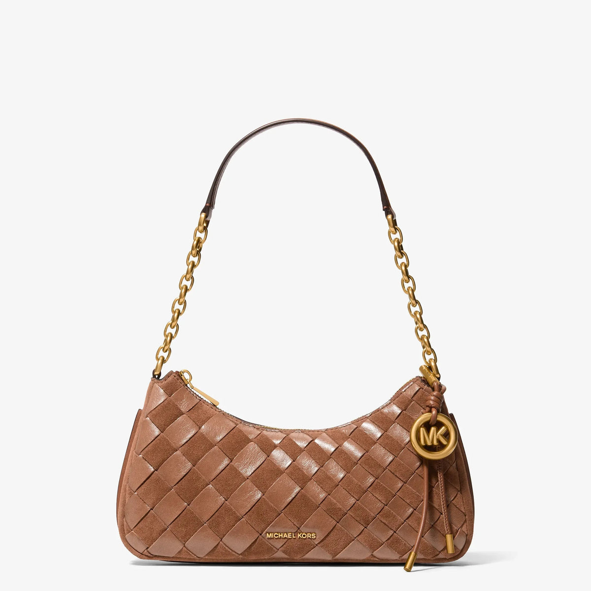 Michael Kors Nolita Medium Hand-Woven Leather Chain Pochette-LUGGAGE