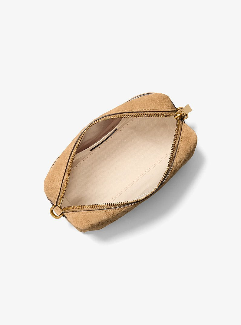 Michael Kors Bryant Small Logo Embossed Suede Convertible Crossbody Bag- BURNT KHAK