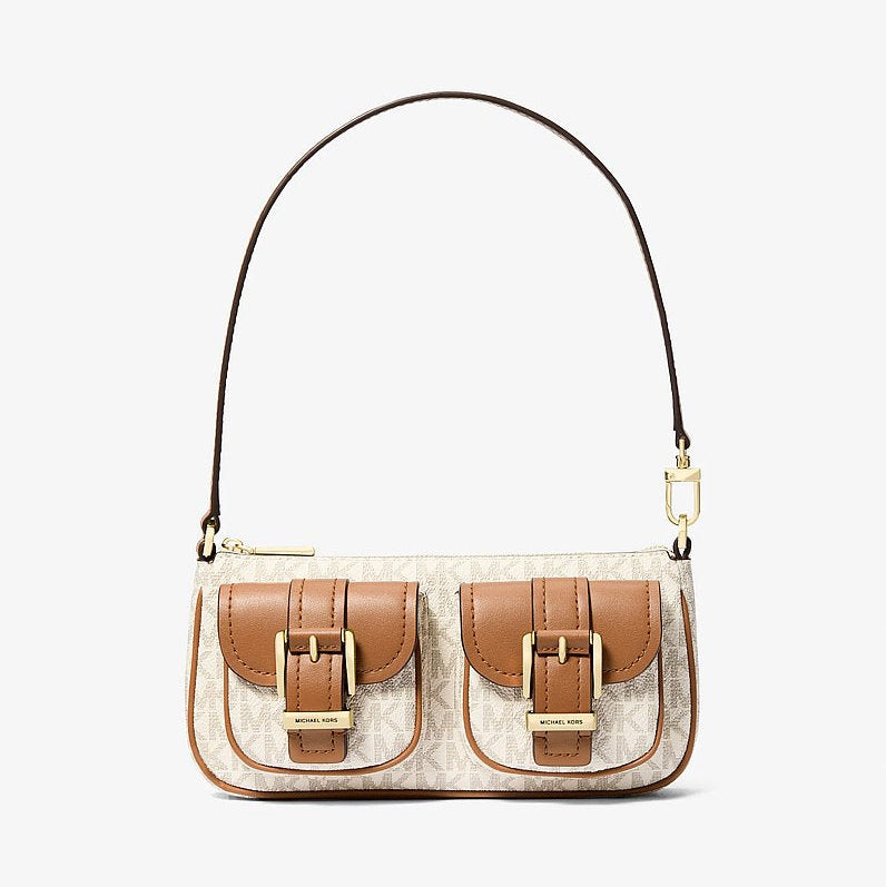 Michael Kors Zoe Small Signature Logo Pochette-VANILLA/ACORN - Hemen Teslimde