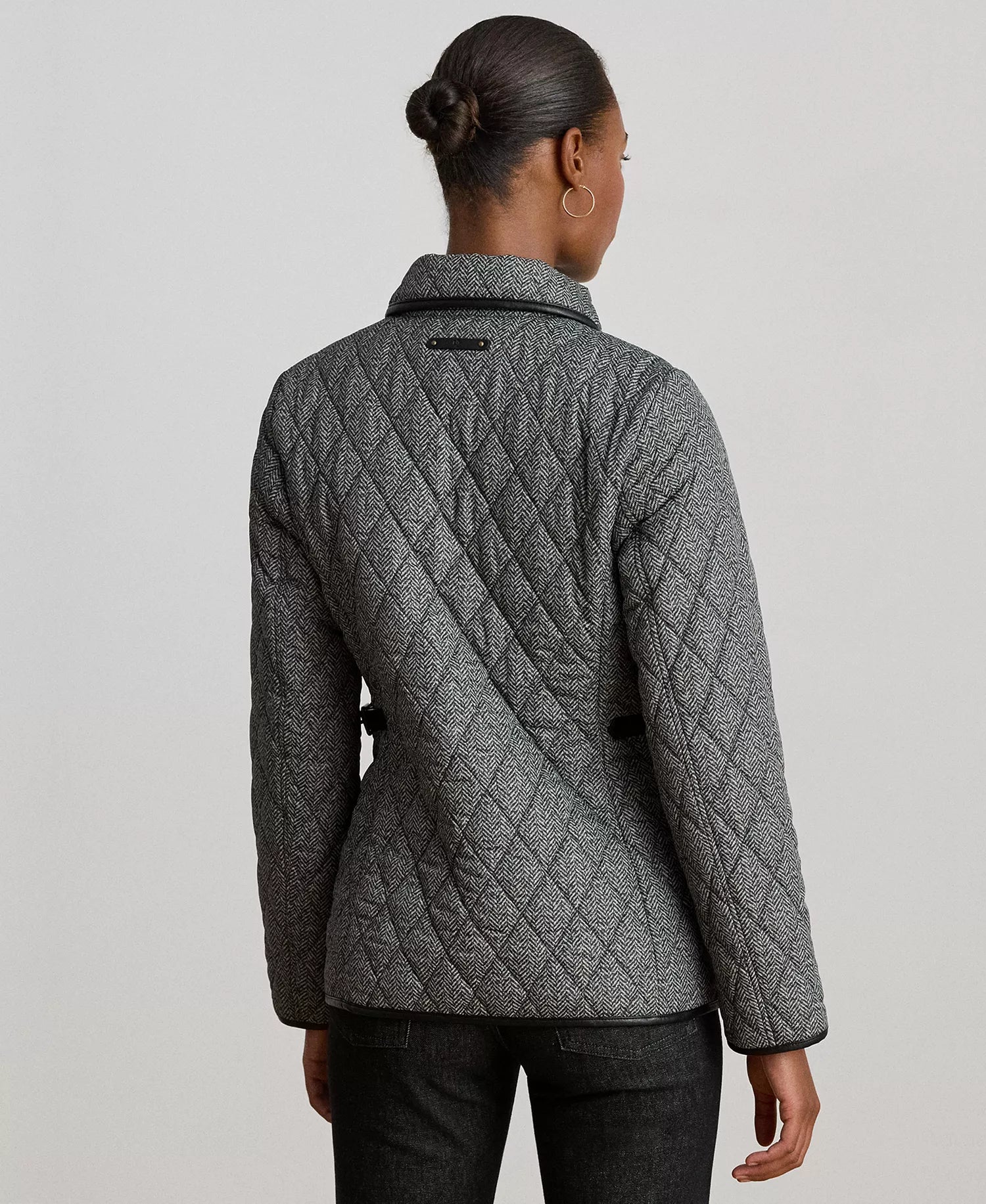 Ralph Lauren Women's Quilted Velboa-Lined Coat - Black Cream Herringbone