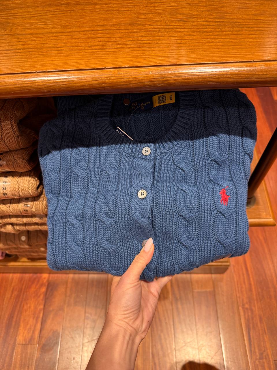 Ralph Lauren Cable-Knit Cotton Crewneck Cardigan