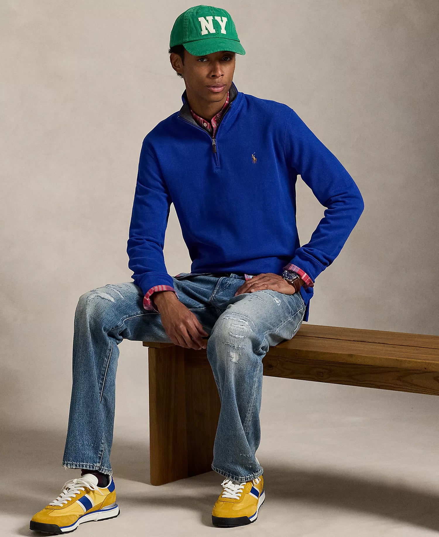 Ralph Lauren Men's Estate-Rib Cotton Quarter-Zip Pullover-Sapphire Star/Barclay Heather Int