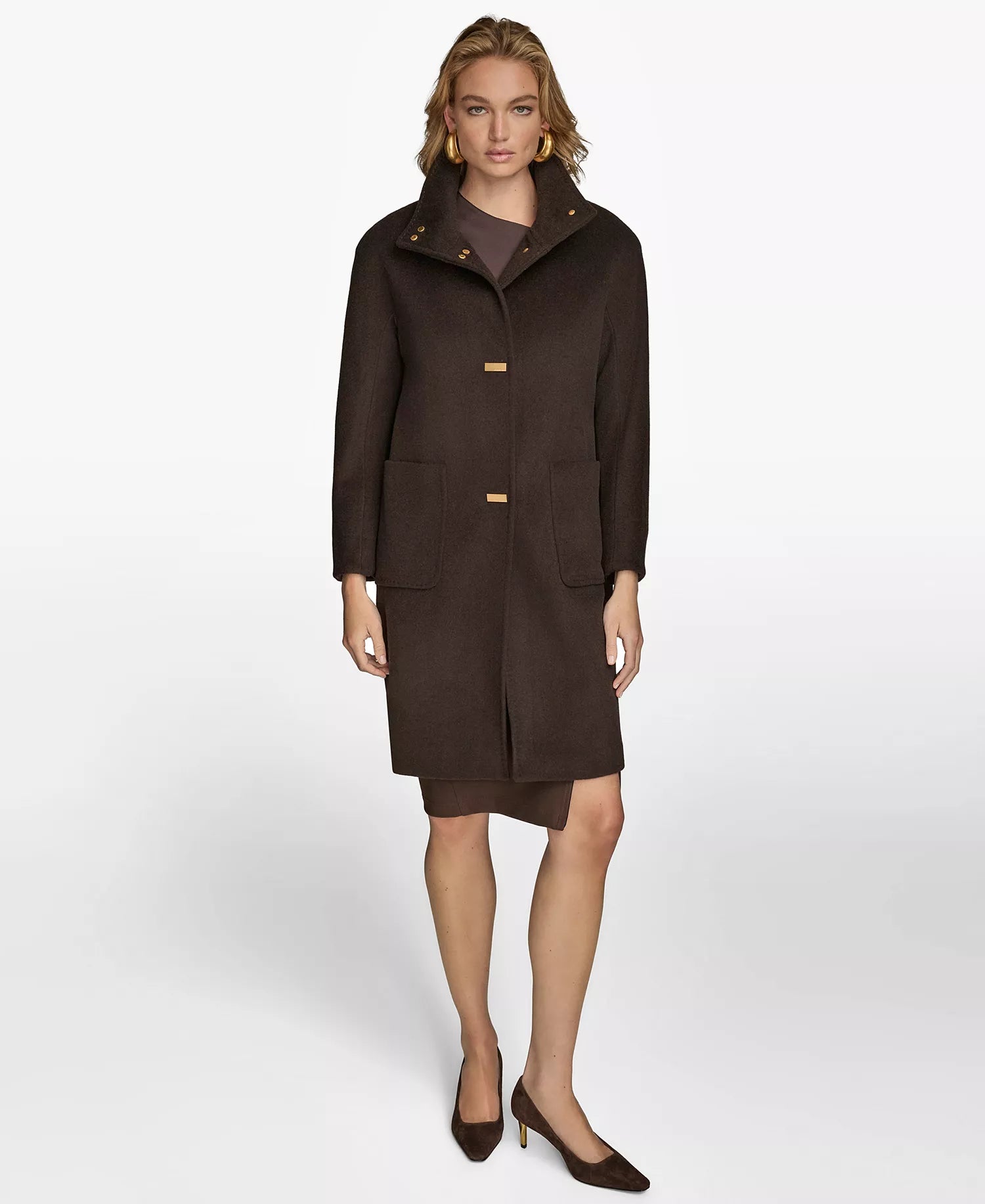 Donna Karan New York Women's Stand-Collar Single-Breasted Coat - Chocolate