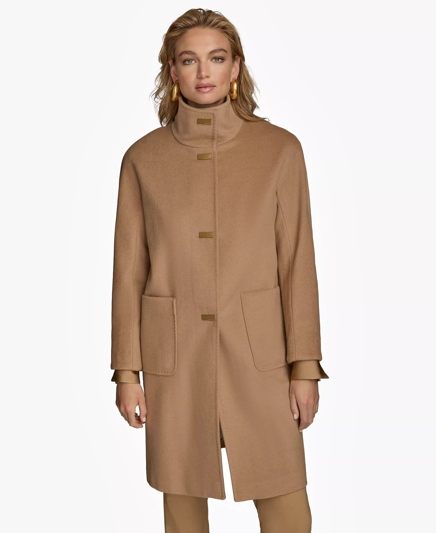 Donna Karan New York Women's Stand-Collar Single-Breasted Coat - Camel
